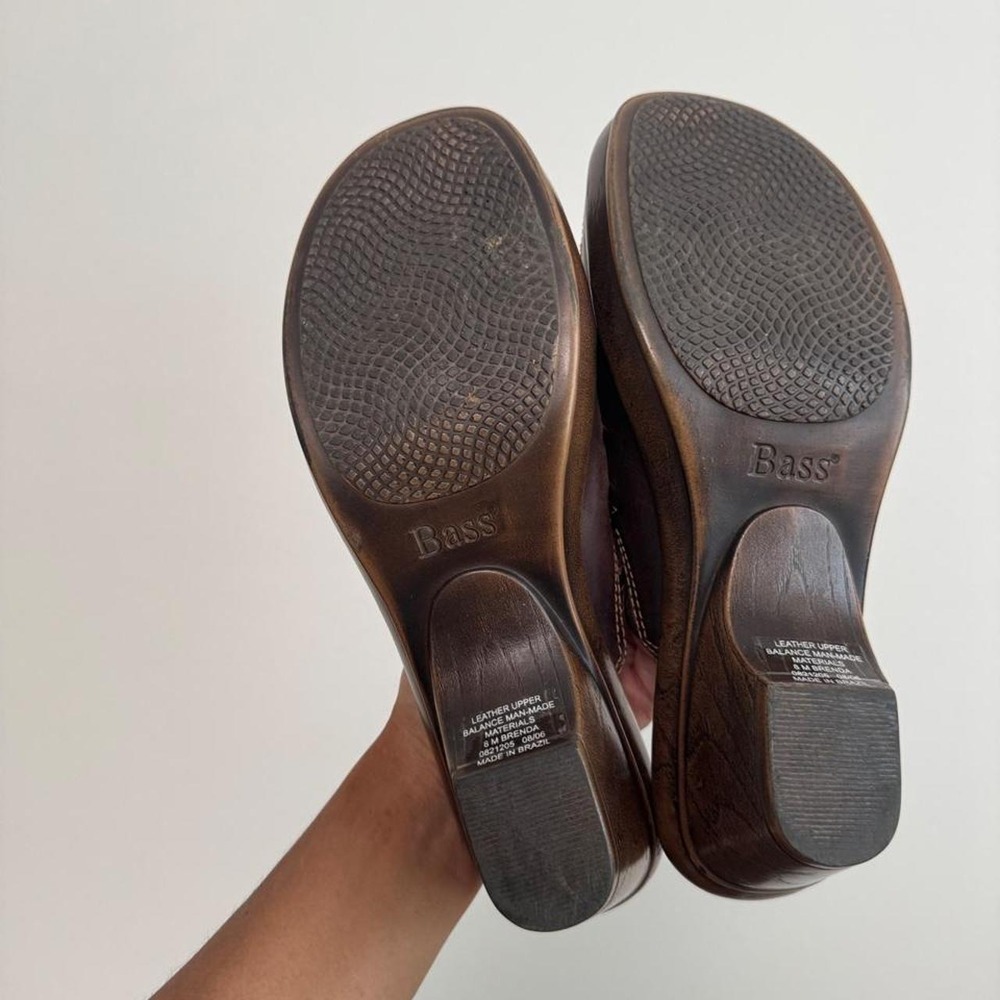 Bass Brown Cut out leather clog size 8 cottage boho 70s chocolate - Picture 5 of 8